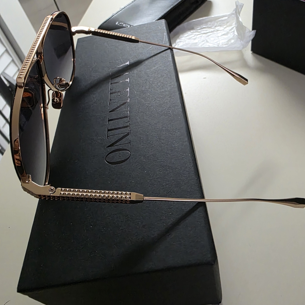 Valentino Black and Gold Aviator Sunglasses - Picture 8 of 16